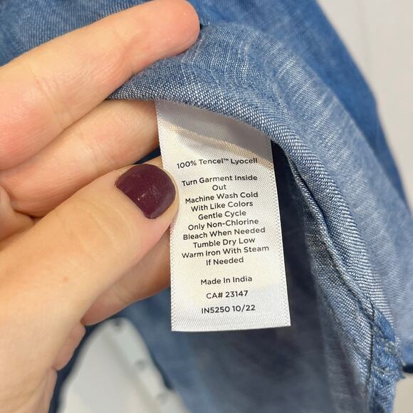 TALBOTS Popover Tunic Top Rolled Short Sleeve Henley Chambray Blue Size 2X Plus - Picture 8 of 10